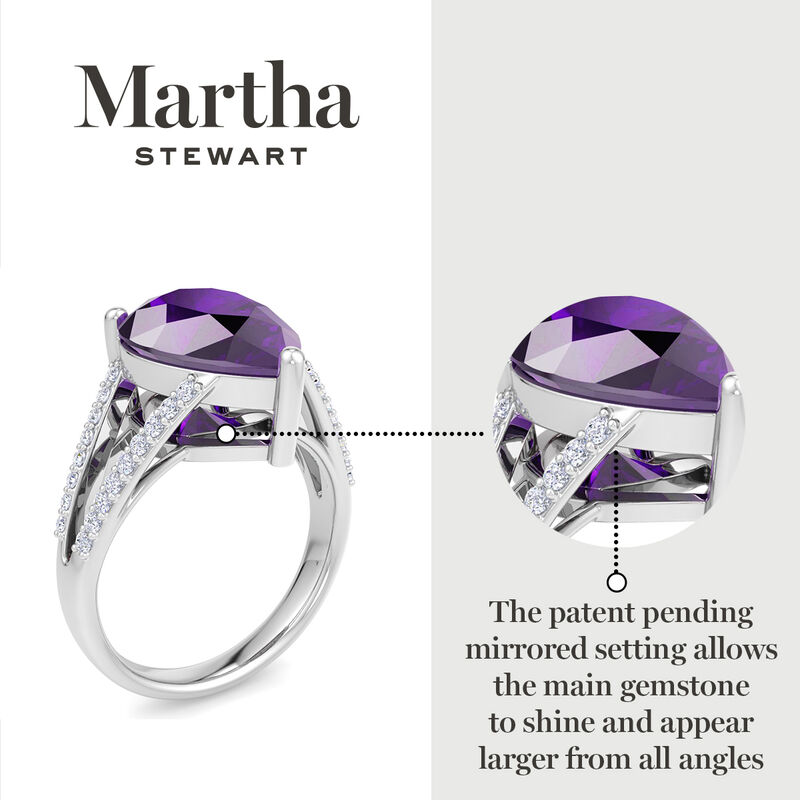 Martha Stewart 5 1/2ctw. Pear Shape Amethyst & Lab Grown Diamond Ring In Sterling Silver image number null